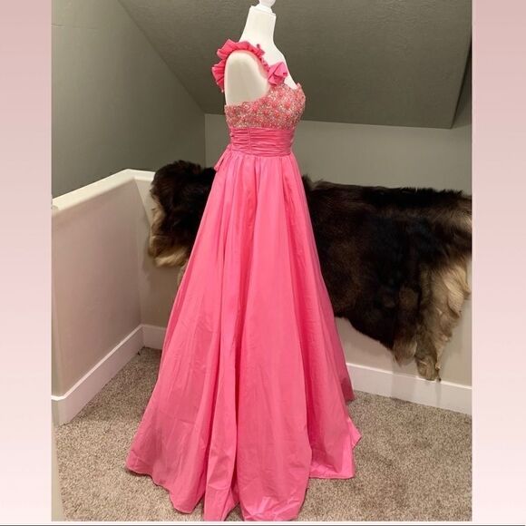 Beautiful Beaded and Sequined, One-shoulder Ruffled Ball Gown - Picture 2 of 11